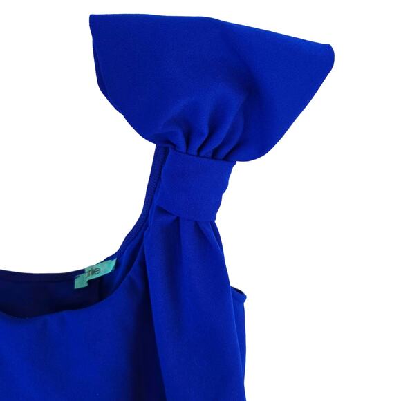 Misses junior teen dress size M medium blue one shoulder bow petite  8 10 - Picture 2 of 9